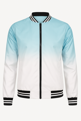 Chamarra Bomber Azul Cielo Degradado a Blanco