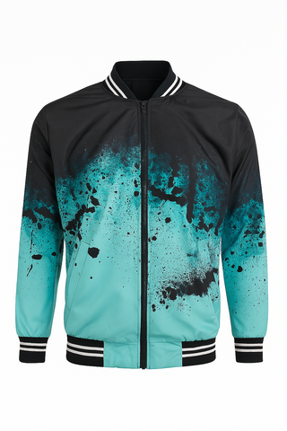 BOMBER JACKET NEGRO & Azul Turquesa (STREET ART)