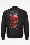 Chamarra Bomber Negra con Estampado de Calaveras y Corona