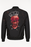 Chamarra Bomber Negra con Estampado de Calaveras y Corona