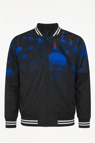 Chamarra Bomber Negra con Calaveras Azules
