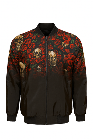 Chamarra Bomber Unisex con Calaveras y Rosas